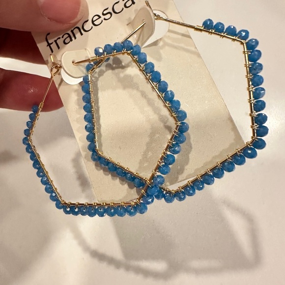 Francesca's Collections Blue and Gold Beaded Hoop Earrings - NWT - Picture 2 of 6